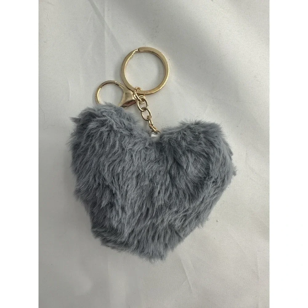 Heart Pom purse keychain - Gray